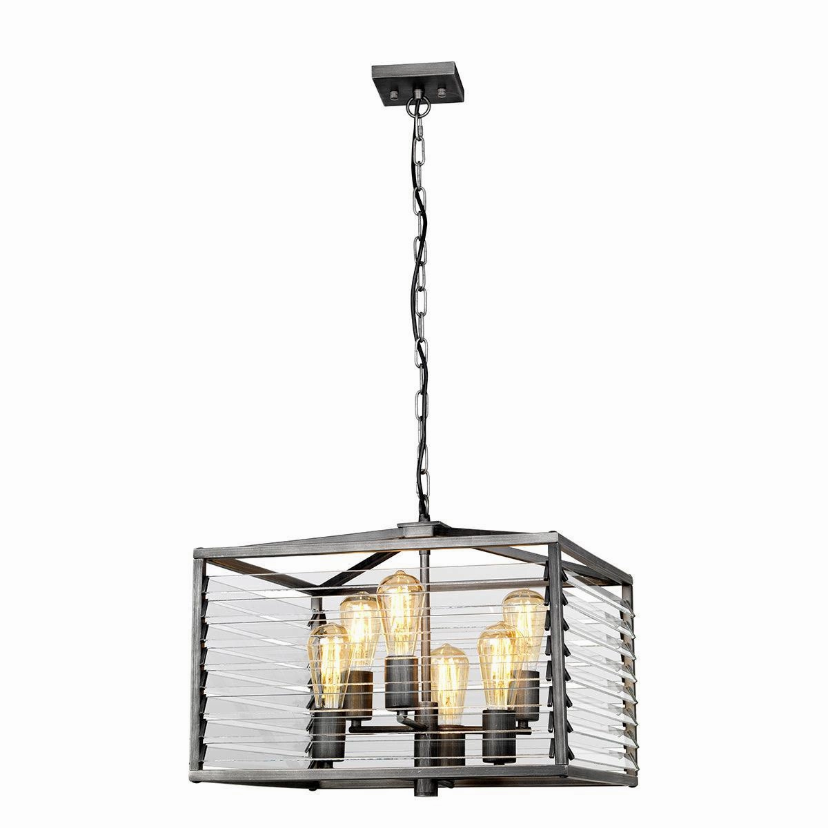 Elstead Louvre 6 Light Gunmetal Pendant - Clear Glass Slats modern ceiling lamp