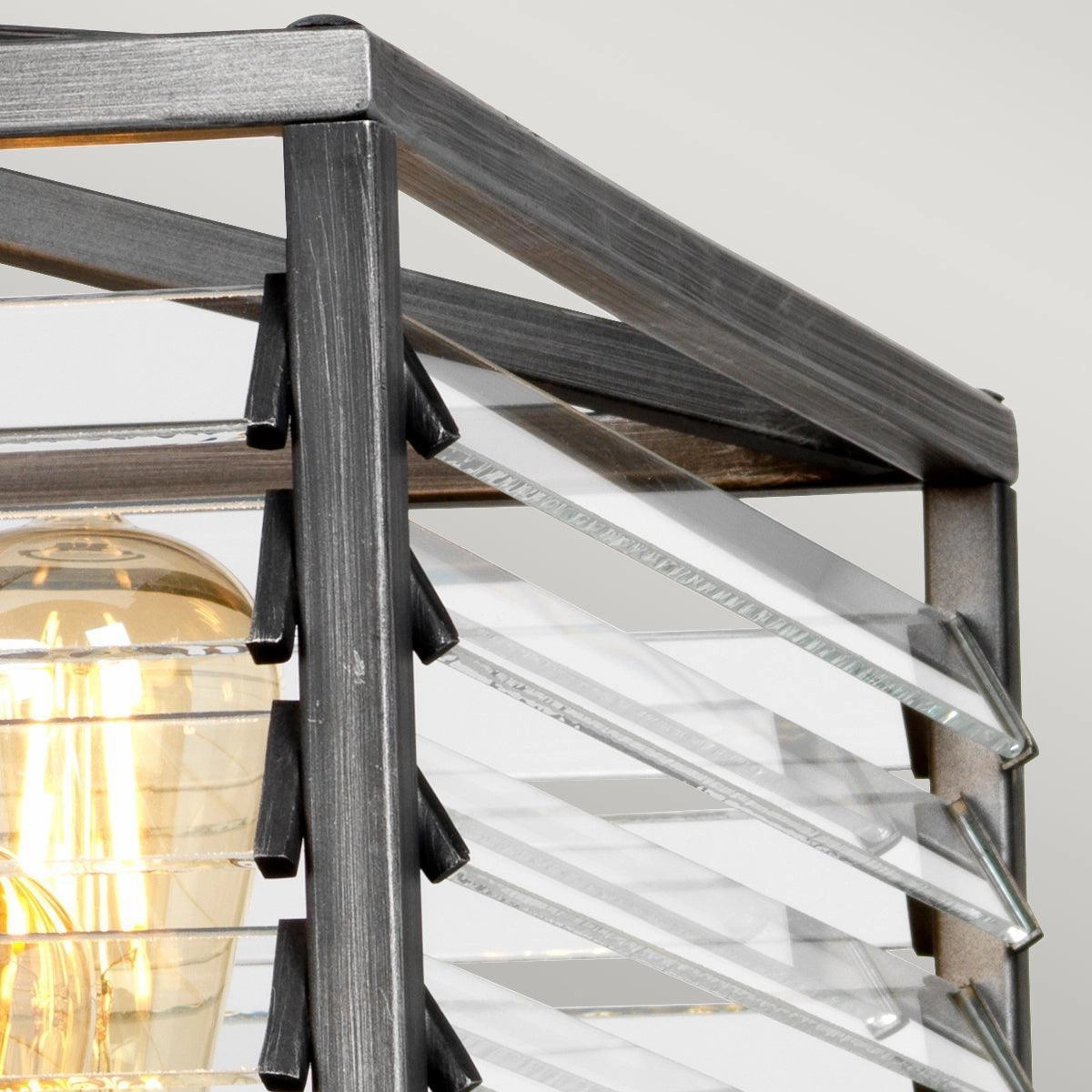 Elstead Louvre 6 Light Gunmetal Pendant - Clear Glass Slats