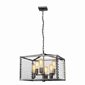 Elstead Louvre 6 Light Gunmetal Pendant - Clear Glass Slats modern ceiling lamp