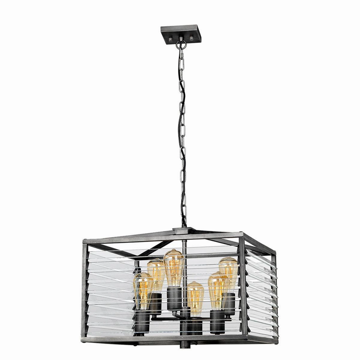 Elstead Louvre 6 Light Gunmetal Pendant - Clear Glass Slats