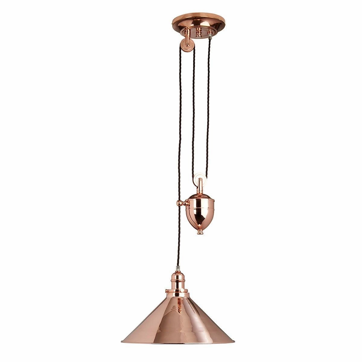 Elstead Provence 1 Light Rise and Fall Polished Copper Pendant minimalist ceiling light