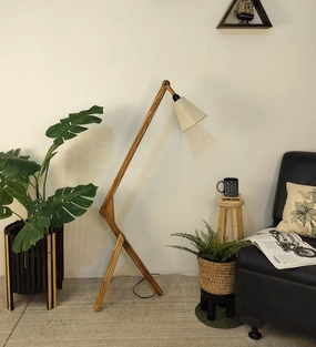 Emphasis Wooden Floor Lamp with Brown Base and Beige Fabric Lampshade (BULB NOT INCLUDED) garden LED light