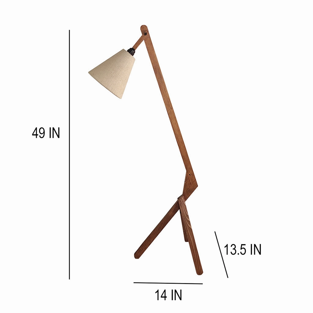 Emphasis Wooden Floor Lamp with Brown Base and Beige Fabric Lampshade (BULB NOT INCLUDED)