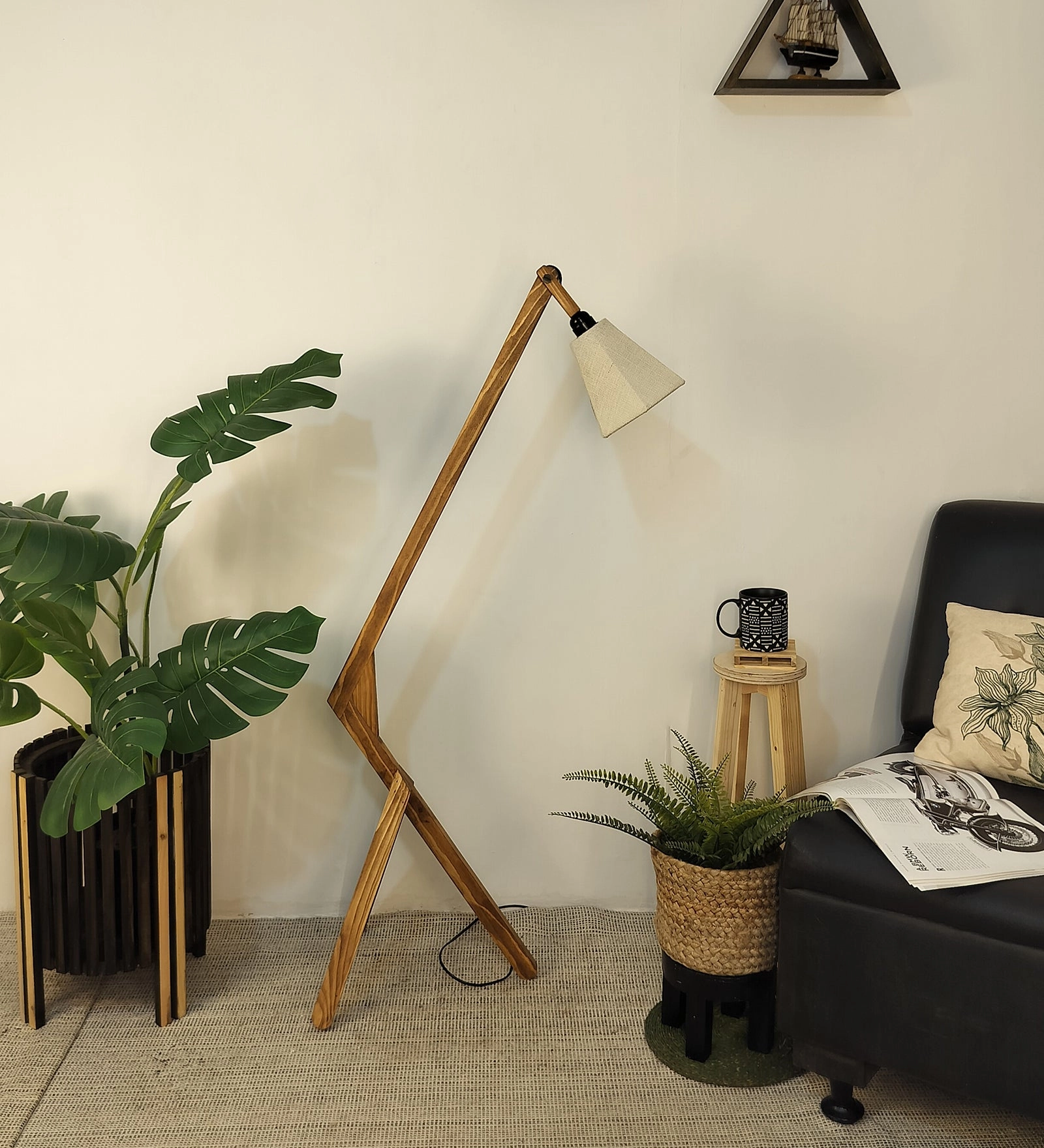 Emphasis Wooden Floor Lamp with Brown Base and Beige Fabric Lampshade (BULB NOT INCLUDED) garden LED light