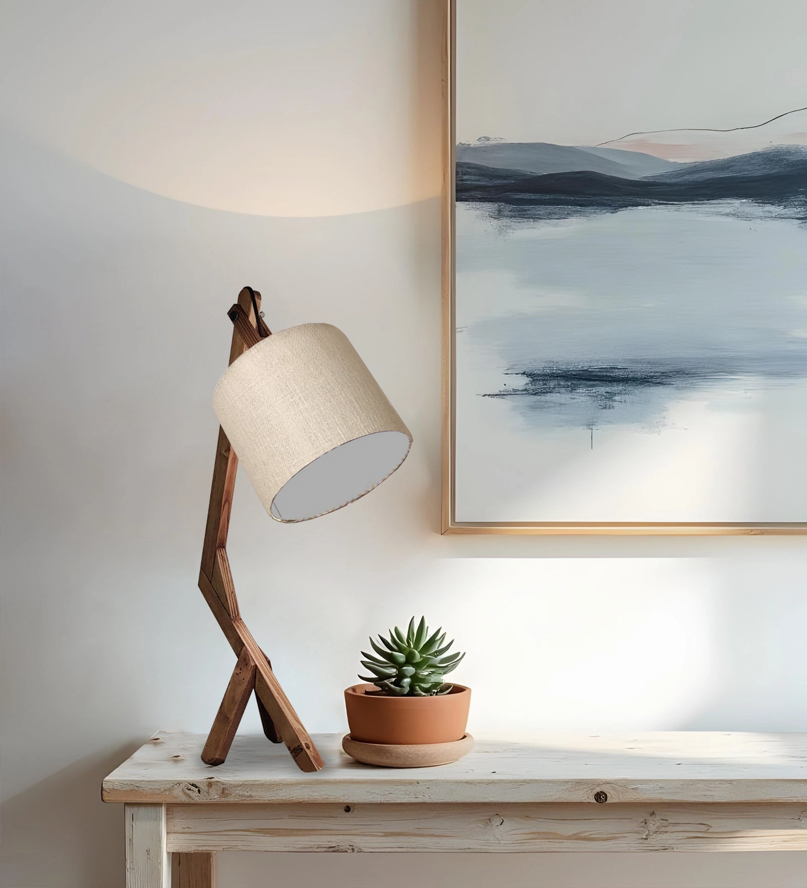 Emphasis Wooden Table Lamp with Brown Base and Yellow Fabric Lampshade (BULB NOT INCLUDED)