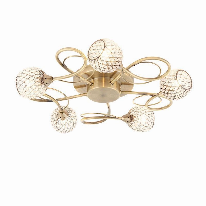 Endon Aherne 5 Light Antique Brass Semi Flush Ceiling Light