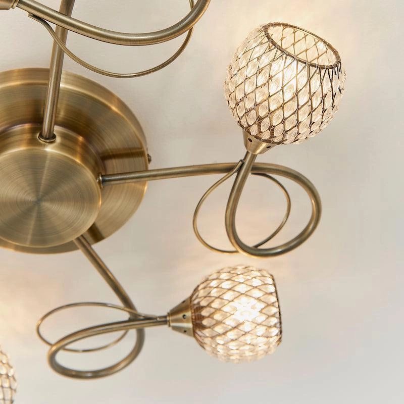 Endon Aherne 5 Light Antique Brass Semi Flush Ceiling Light