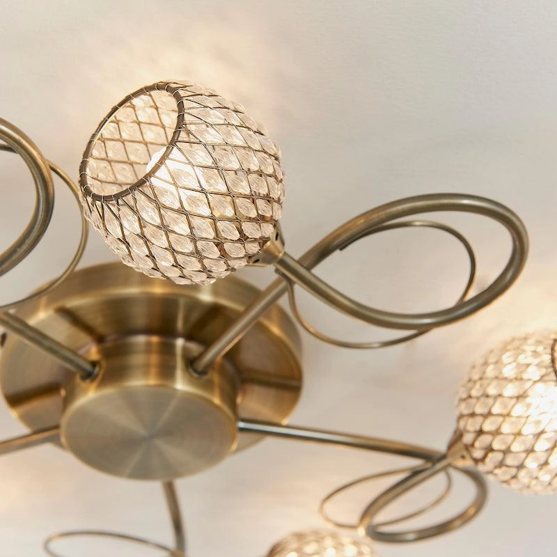 Endon Aherne 5 Light Antique Brass Semi Flush Ceiling Light