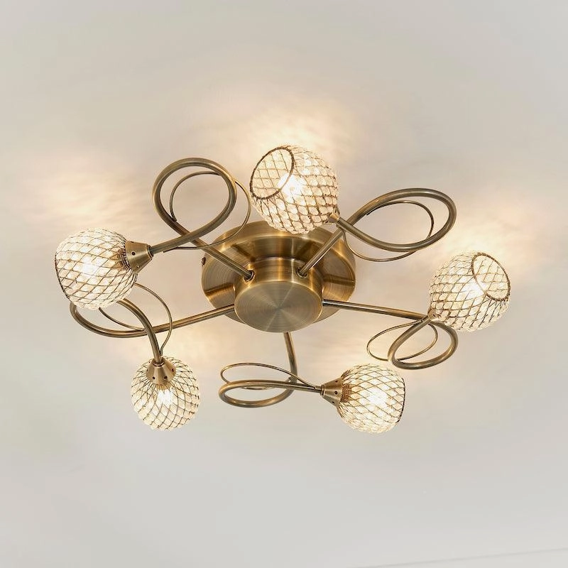 Endon Aherne 5 Light Antique Brass Semi Flush Ceiling Light