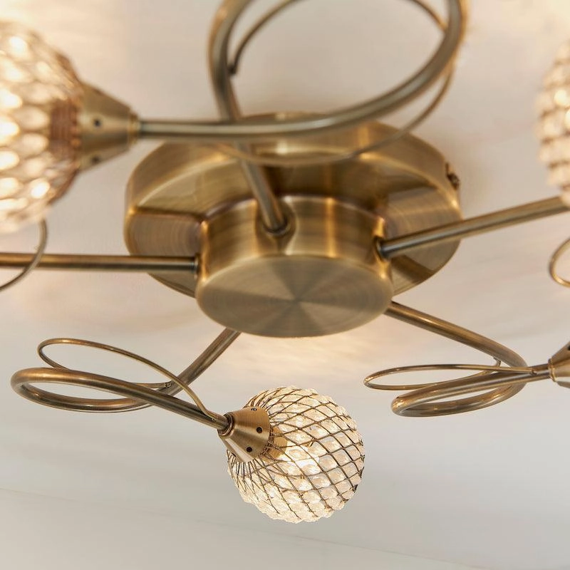 Endon Aherne 5 Light Antique Brass Semi Flush Ceiling Light