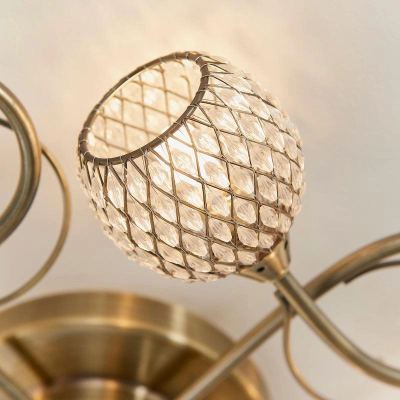 Endon Aherne 5 Light Antique Brass Semi Flush Ceiling Light