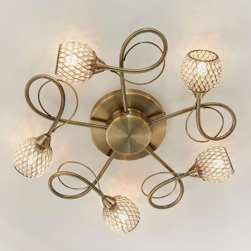 Endon Aherne 5 Light Antique Brass Semi Flush Ceiling Light