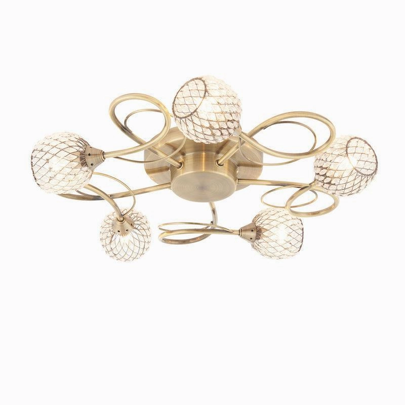 Endon Aherne 5 Light Antique Brass Semi Flush Ceiling Light