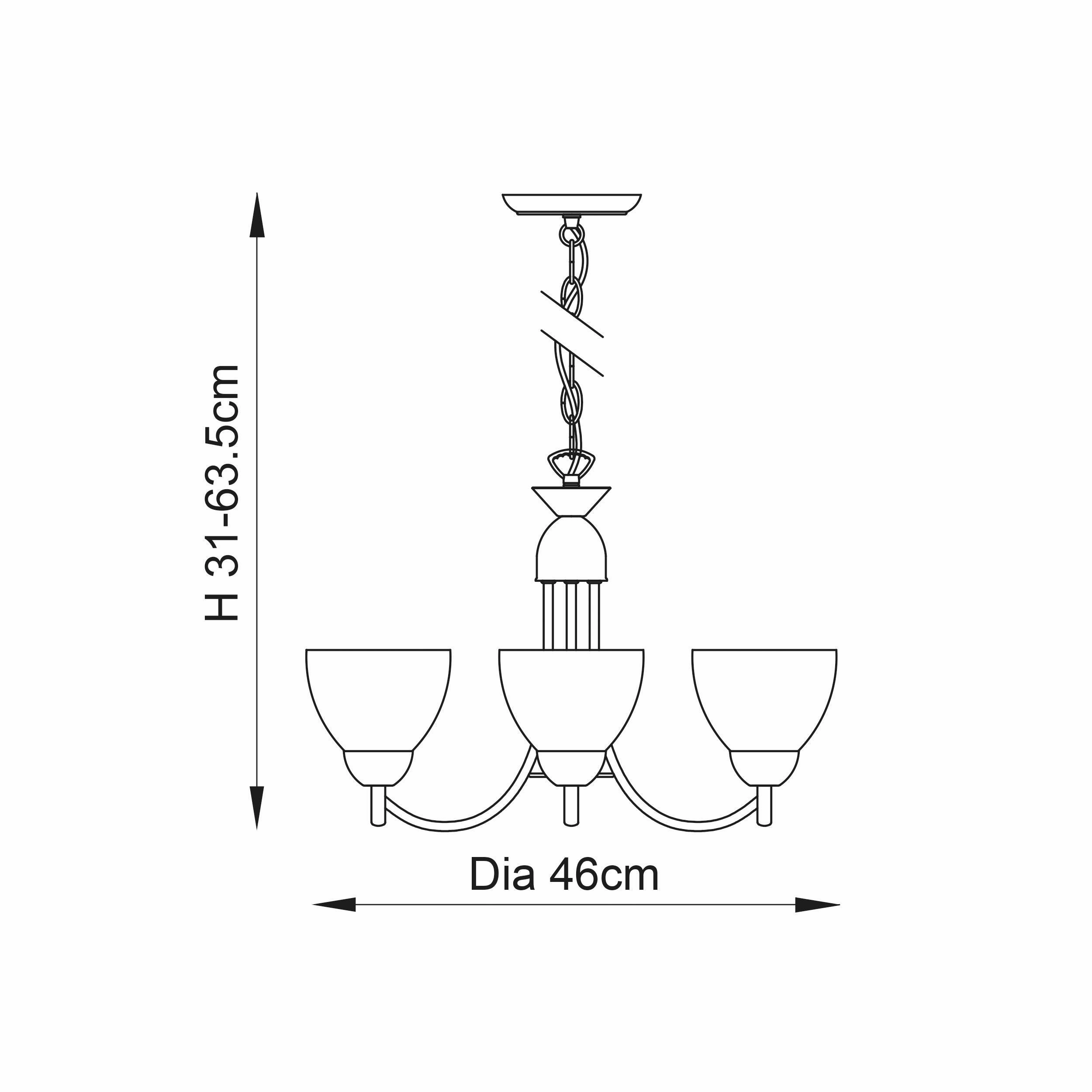 Endon Alton 3 Arm Antique Brass Pendant Ceiling Light
