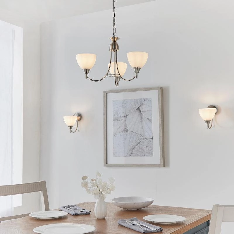 Endon Alton 3 Arm Satin Chrome Semi Flush Ceiling Light