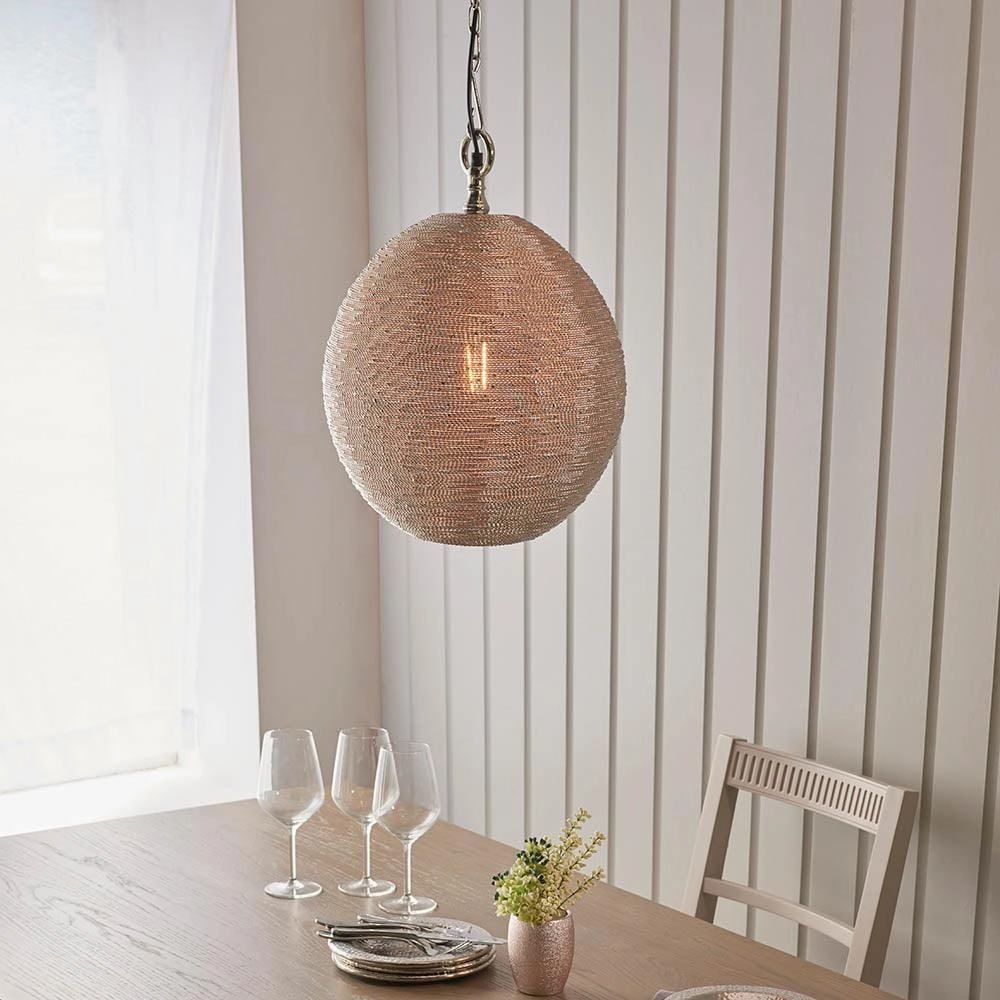 Endon Asha 1 Light Polished Nickel Ceiling Pendant