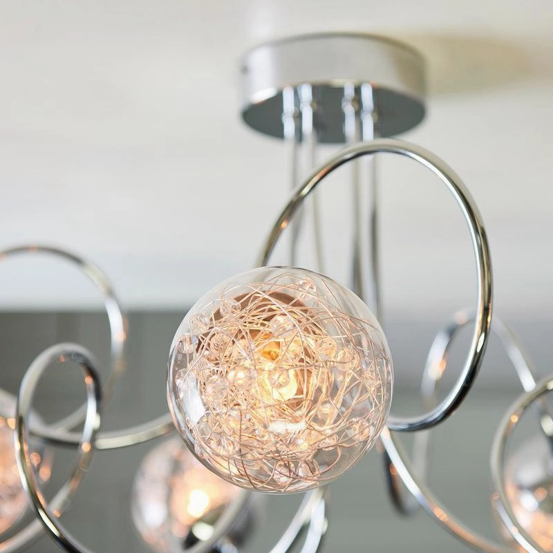 Endon Auria 6 Light Chrome Semi Flush Ceiling Light