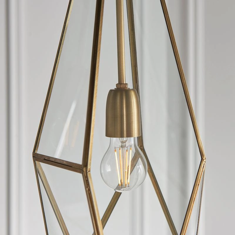 Endon Avery 1 Light Antique Brass & Glass Pendant