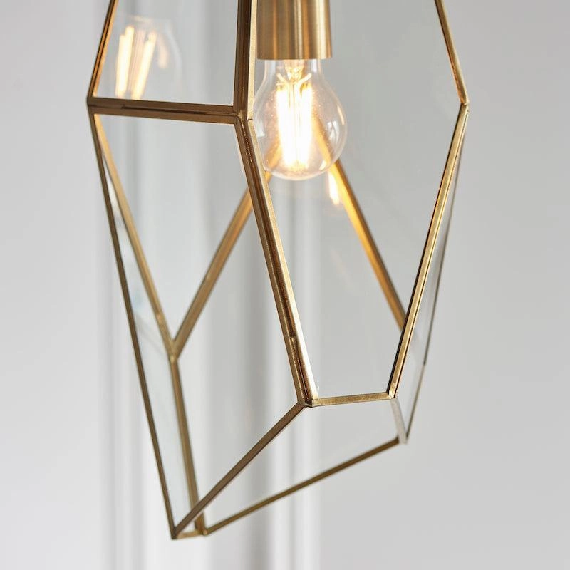 Endon Avery 1 Light Antique Brass & Glass Pendant