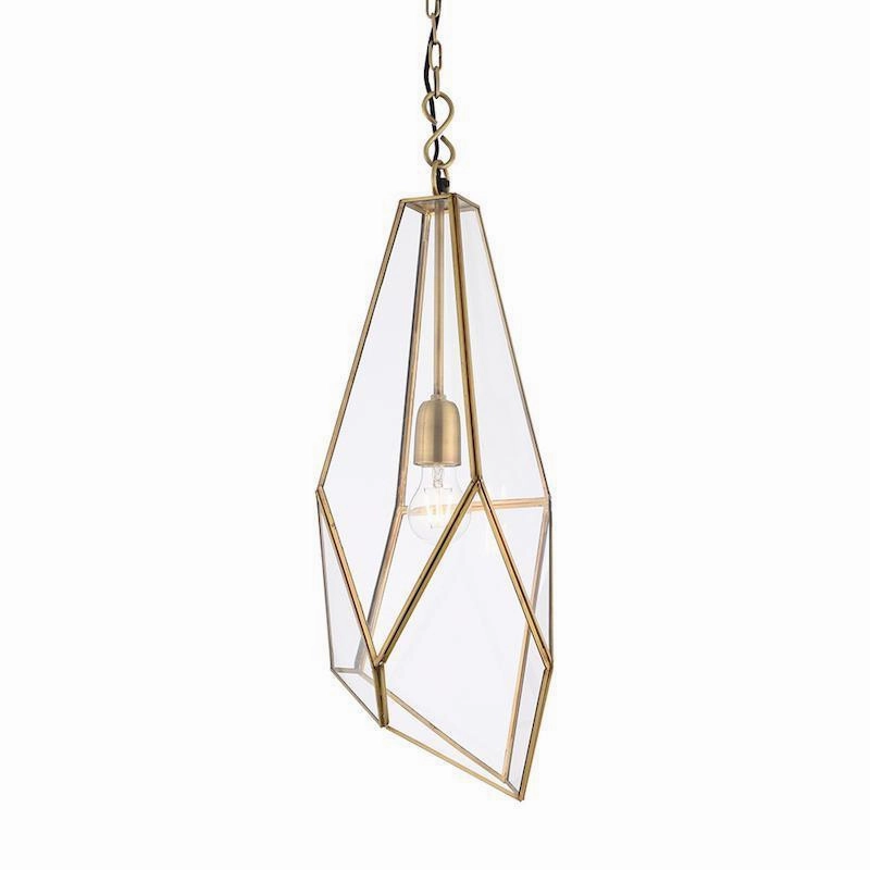 Endon Avery 1 Light Antique Brass & Glass Pendant