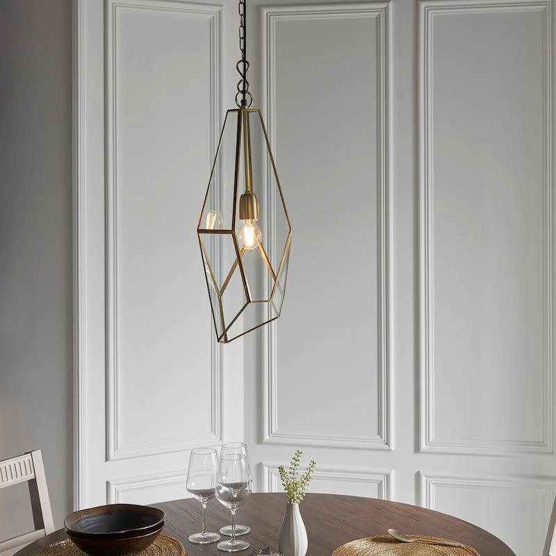 Endon Avery 1 Light Antique Brass & Glass Pendant