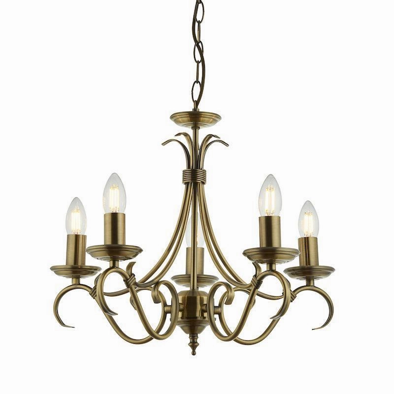 Endon Bernice 5 Light Antique Brass Chandelier