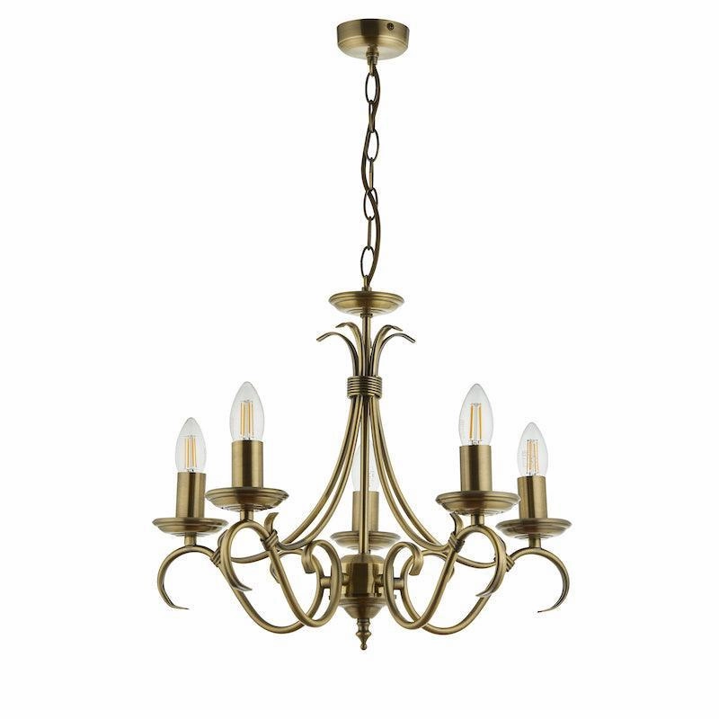 Endon Bernice 5 Light Antique Brass Chandelier