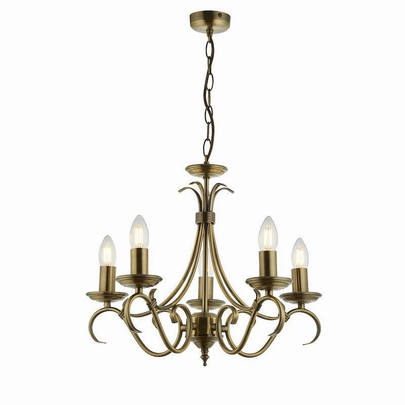 Endon Bernice 5 Light Antique Brass Chandelier