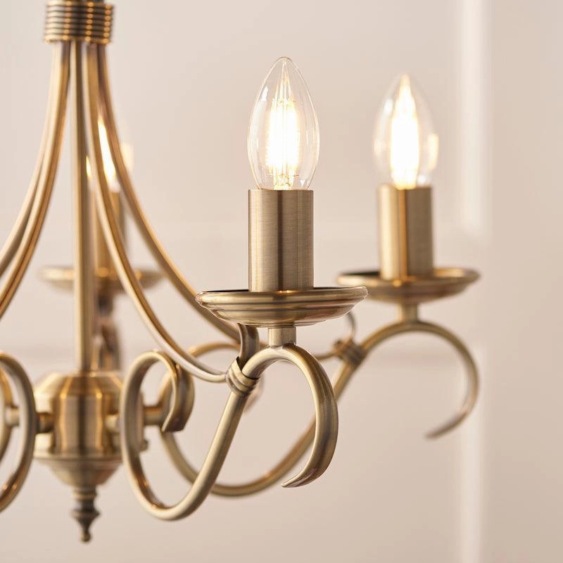 Endon Bernice 5 Light Antique Brass Chandelier