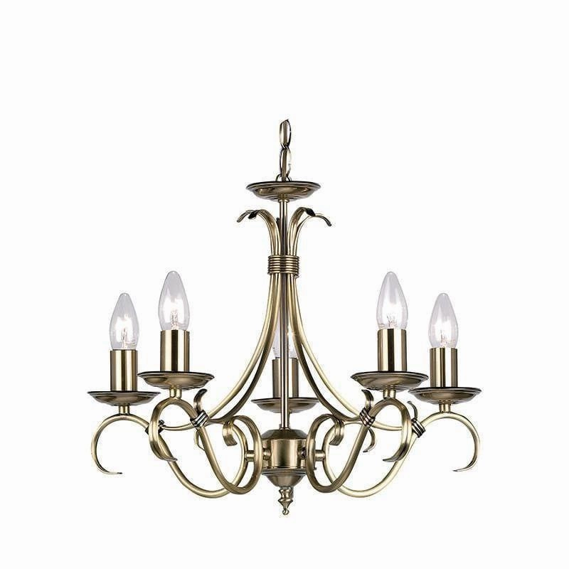Endon Bernice 5 Light Antique Brass Chandelier