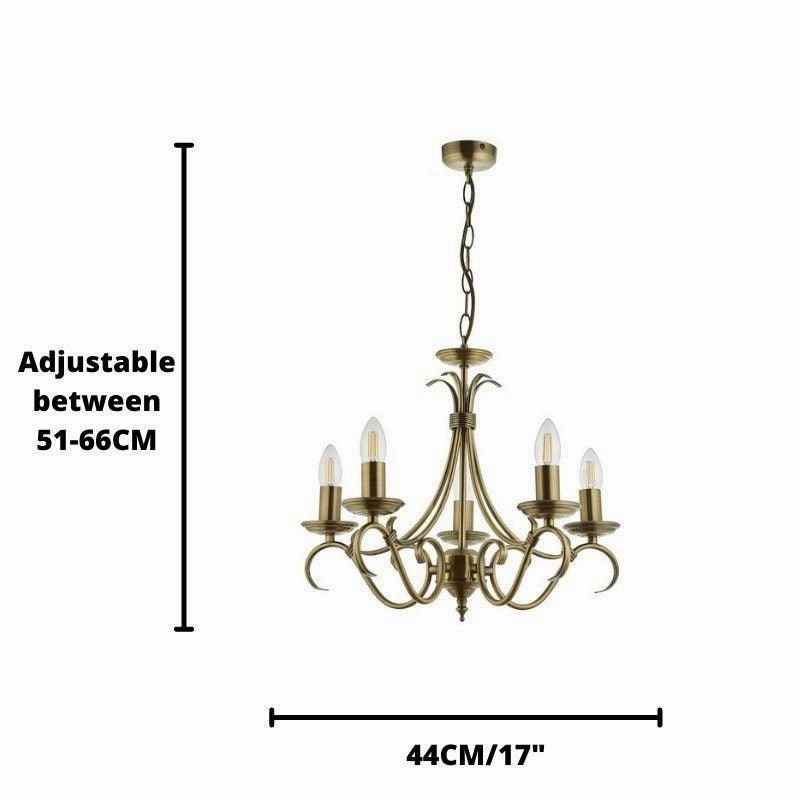 Endon Bernice 5 Light Antique Brass Chandelier
