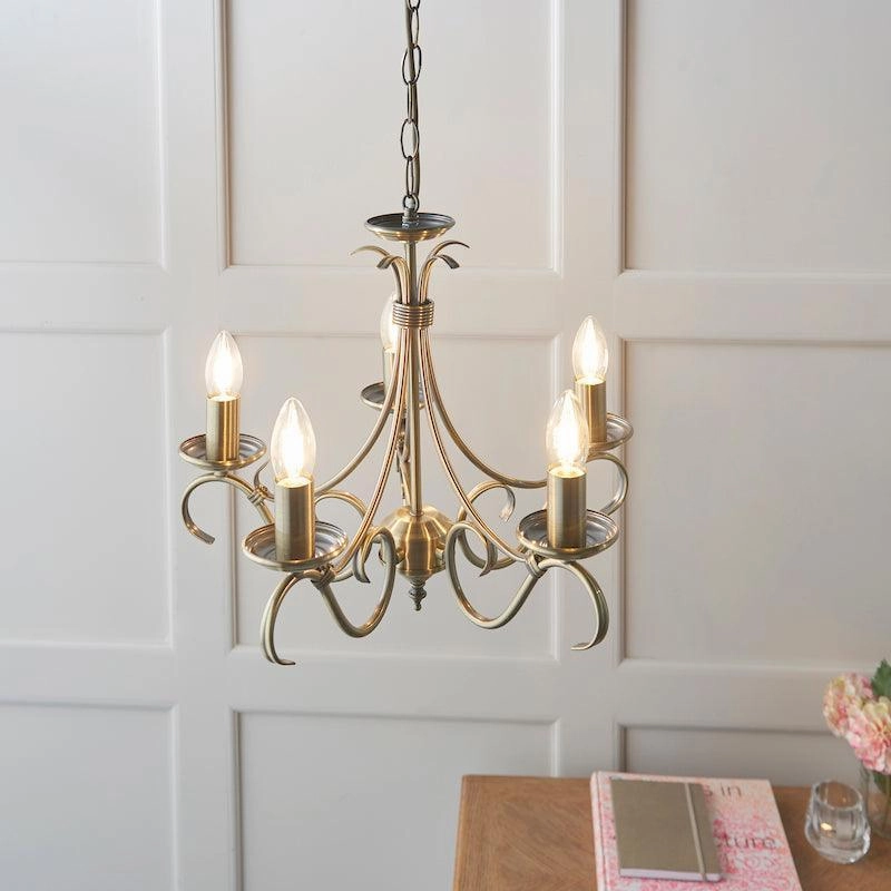 Endon Bernice 5 Light Antique Brass Chandelier