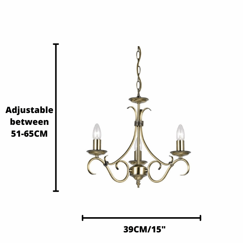 Endon Bernice Antique Brass Finish 3 Light Chandelier