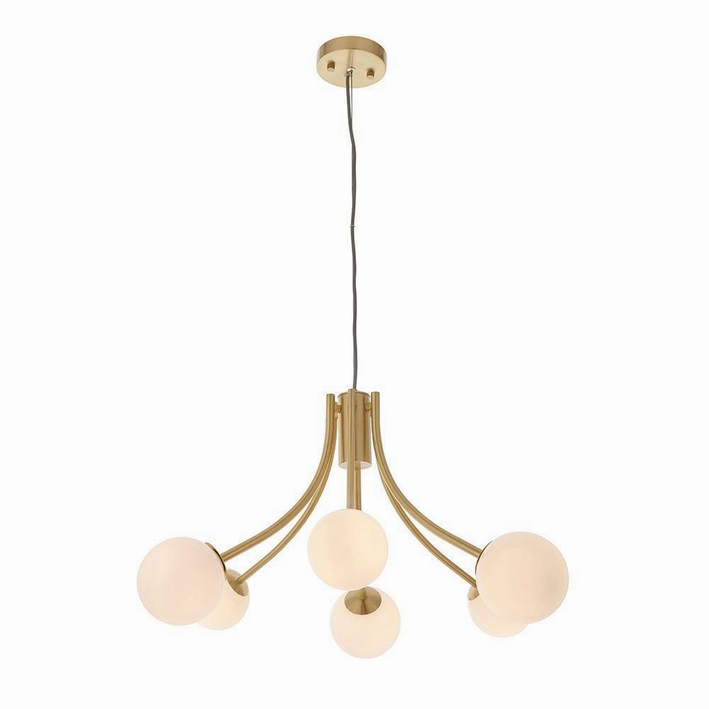 Endon Bloom Gold 6 light Ceiling Pendant Light - Opal Glass