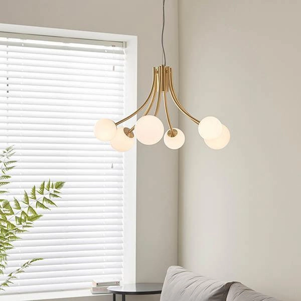 Endon Bloom Gold 6 light Ceiling Pendant Light - Opal Glass