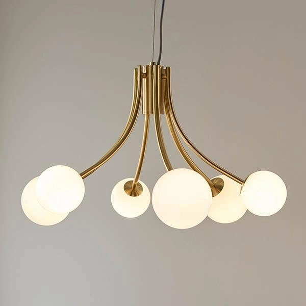 Endon Bloom Gold 6 light Ceiling Pendant Light - Opal Glass
