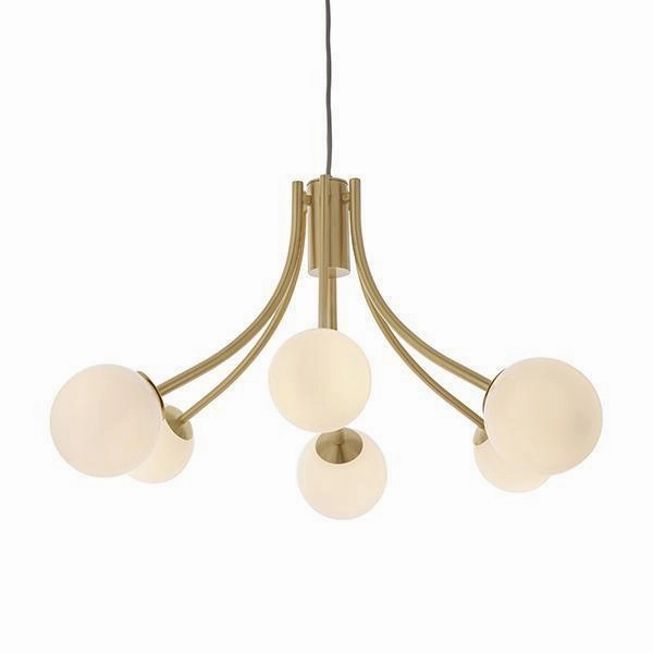 Endon Bloom Gold 6 light Ceiling Pendant Light - Opal Glass