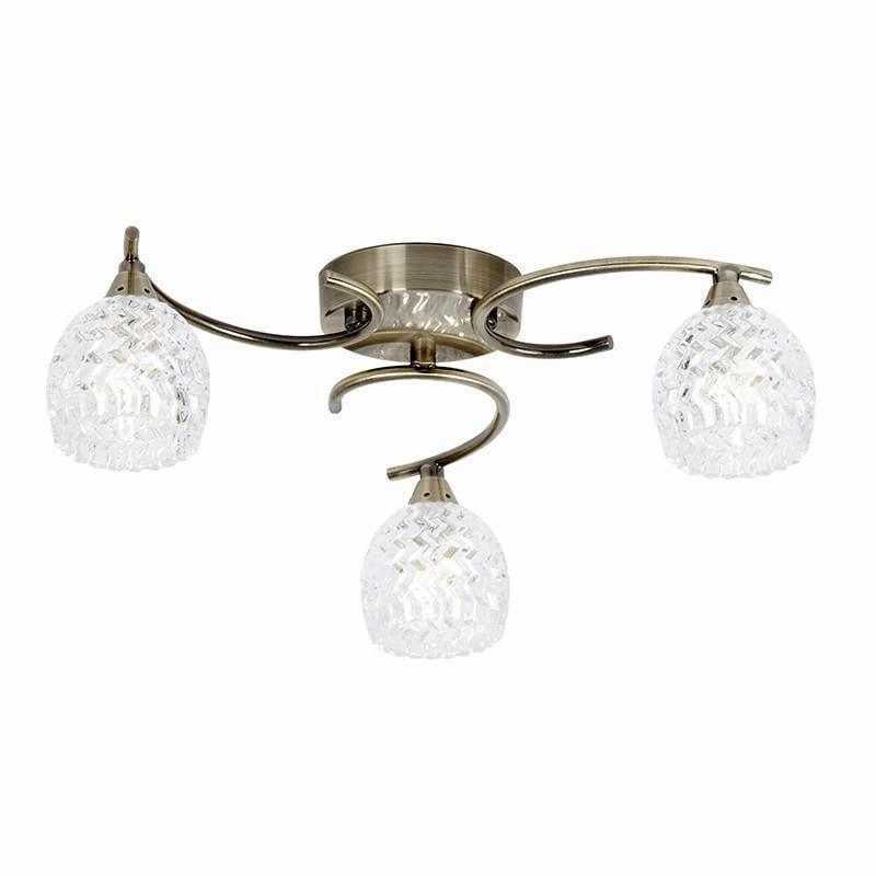 Endon Boyer 3 Arm Antique Brass Flush Ceiling Light