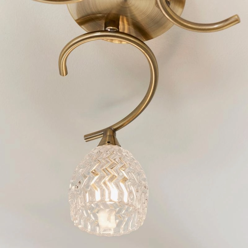 Endon Boyer 3 Arm Antique Brass Flush Ceiling Light
