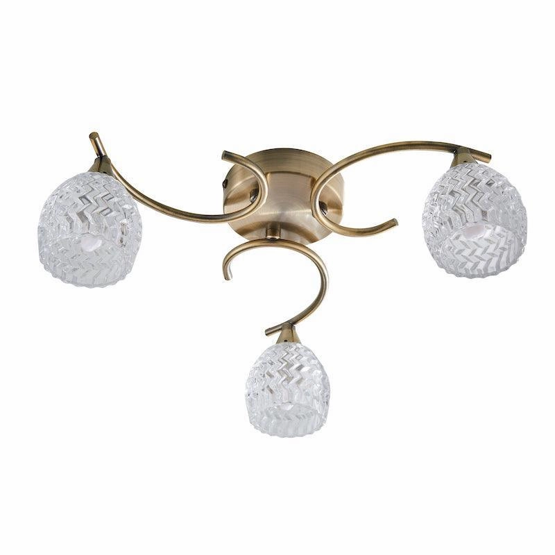 Endon Boyer 3 Arm Antique Brass Flush Ceiling Light
