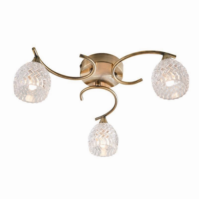 Endon Boyer 3 Arm Antique Brass Flush Ceiling Light