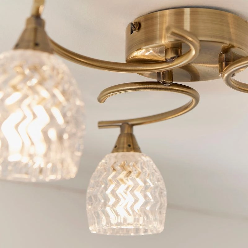 Endon Boyer 3 Arm Antique Brass Flush Ceiling Light