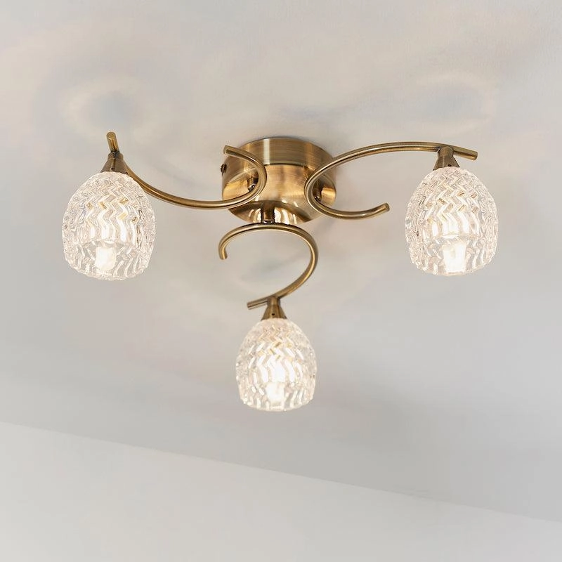 Endon Boyer 3 Arm Antique Brass Flush Ceiling Light