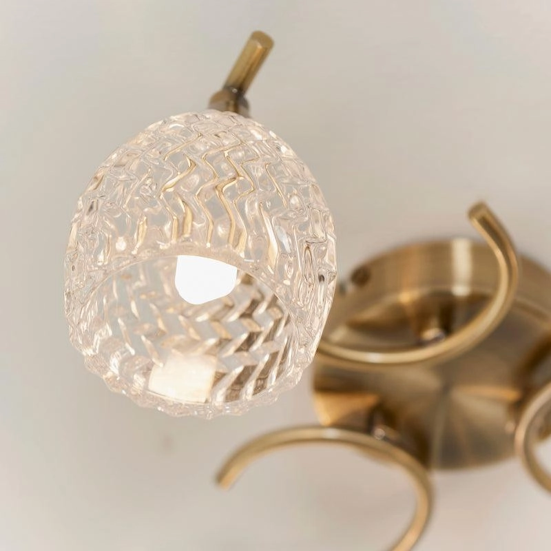 Endon Boyer 3 Arm Antique Brass Flush Ceiling Light