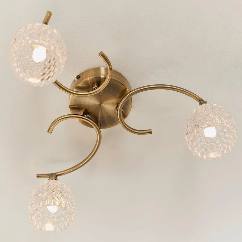Endon Boyer 3 Arm Antique Brass Flush Ceiling Light