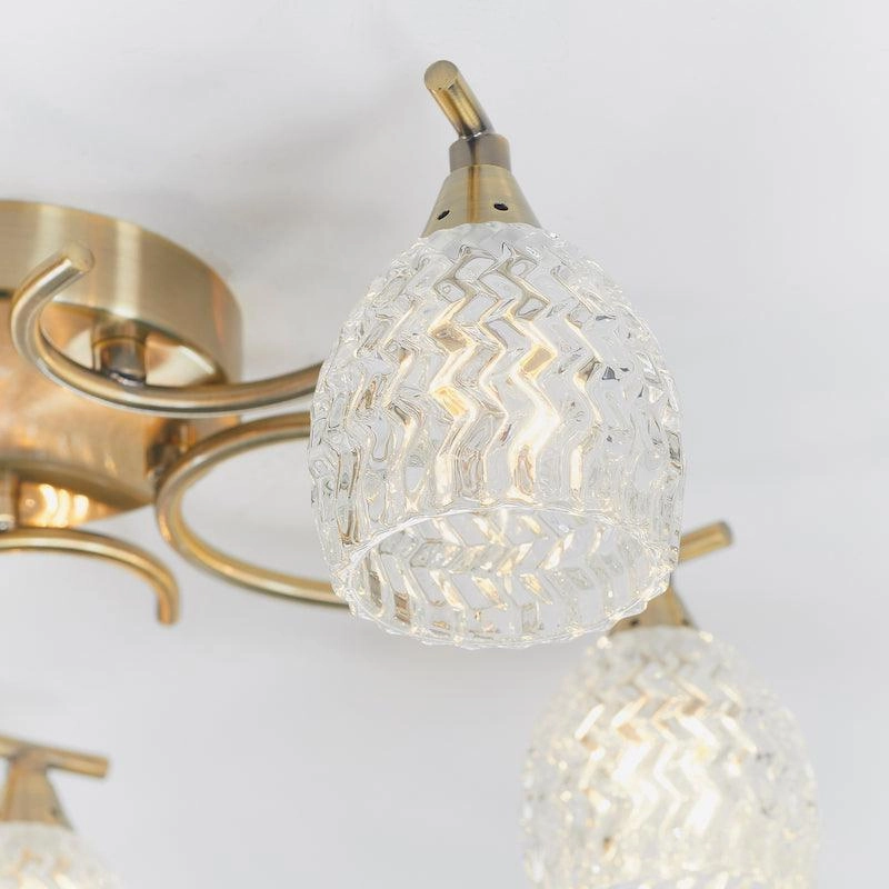 Endon Boyer 5 Arm Antique Brass Flush Ceiling Light
