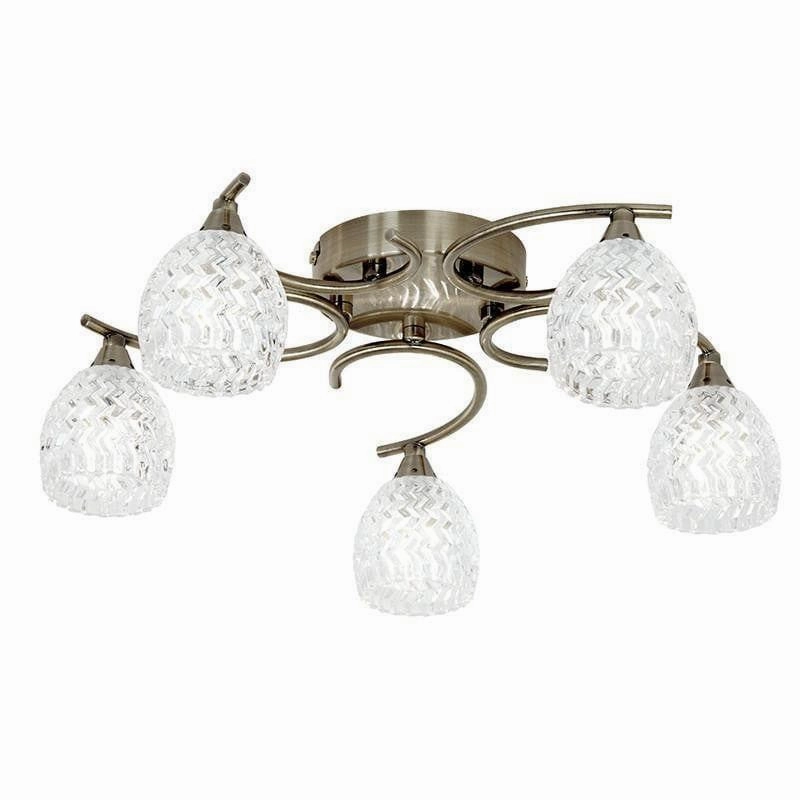 Endon Boyer 5 Arm Antique Brass Flush Ceiling Light