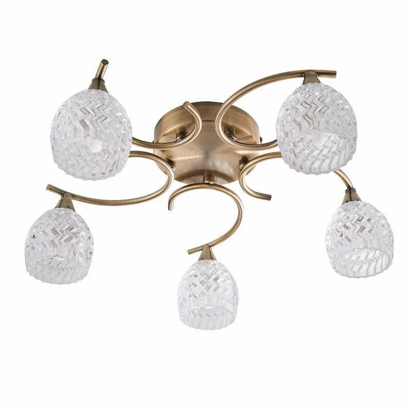 Endon Boyer 5 Arm Antique Brass Flush Ceiling Light