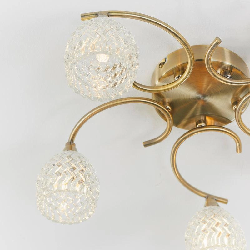 Endon Boyer 5 Arm Antique Brass Flush Ceiling Light