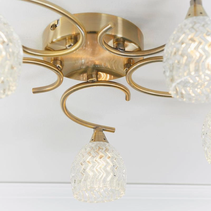 Endon Boyer 5 Arm Antique Brass Flush Ceiling Light